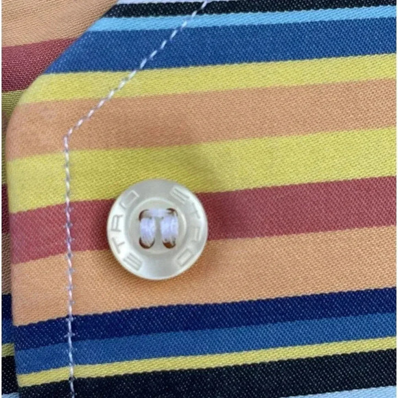 Etro Mens Vertical Striped Print Button Down Milano Polo Shirt Multicolor Sz 42 - Picture 6 of 10